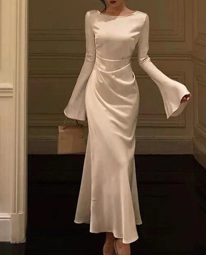 A-line Long Sleeved Round Neck Mermaid Prom Dress