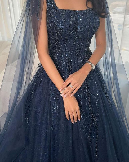 A-line Sequins Beaded Embroidery Prom Evenning Dress