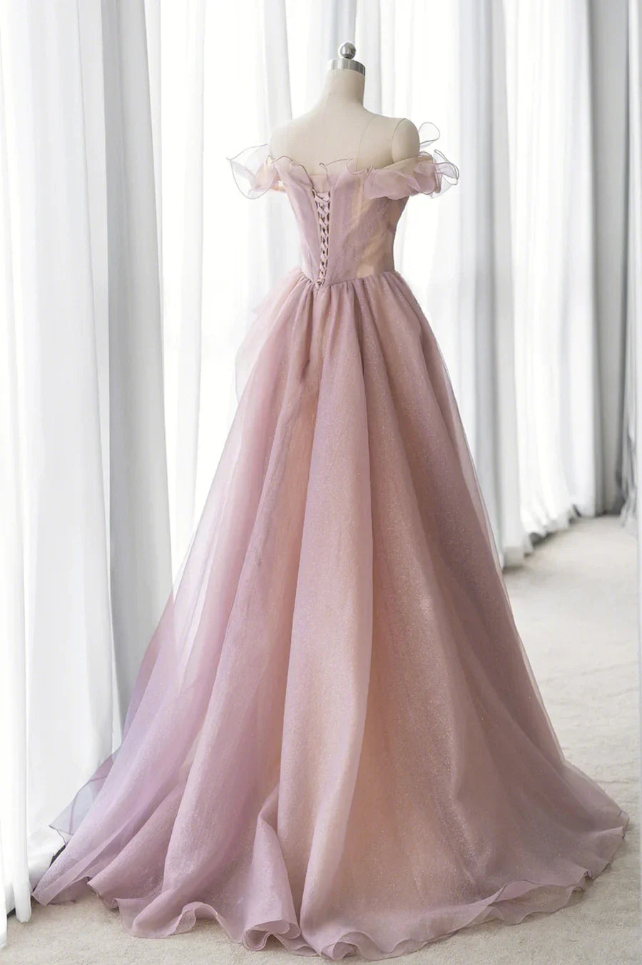 Off the Shoulder Tulle Long A-line Prom Dress