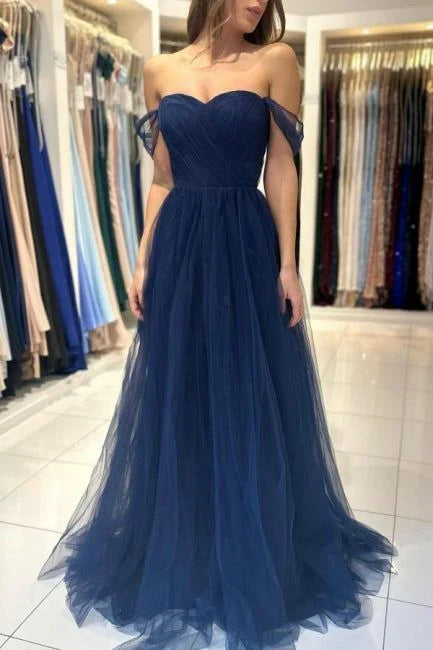 A-line Sleeveless Elegant Long Off-the-shoulder Prom Dresses