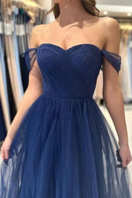 A-line Sleeveless Elegant Long Off-the-shoulder Prom Dresses