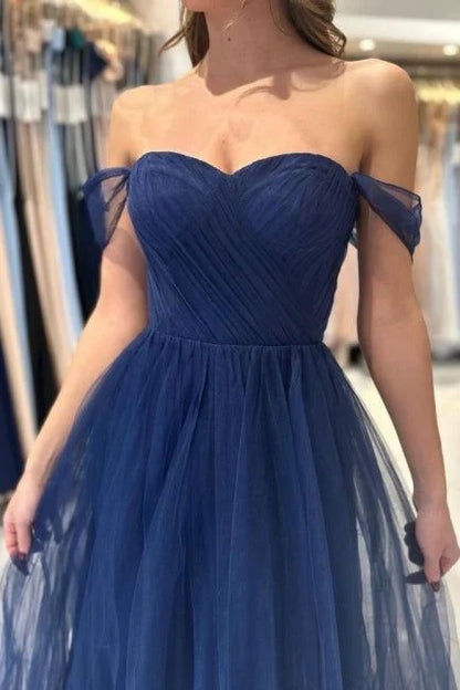 A-line Sleeveless Elegant Long Off-the-shoulder Prom Dresses