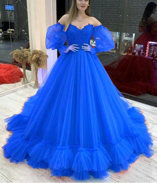 A-line Off The Shoulder Elegant Long Sleeves Prom Gown