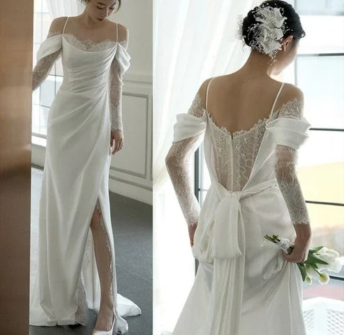 Spaghetti Straps Long Prom Gown With Slit