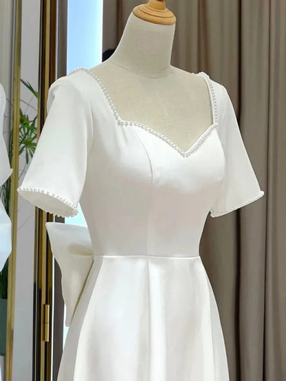 Satin Short Sleeve Short Wedding Dress