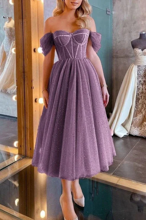 A-line Off-the-Shoulder Strapless Short Party Prom Dress