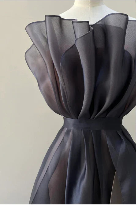 Off-the-Shoulder A-line Tulle Ruffle Prom Dress