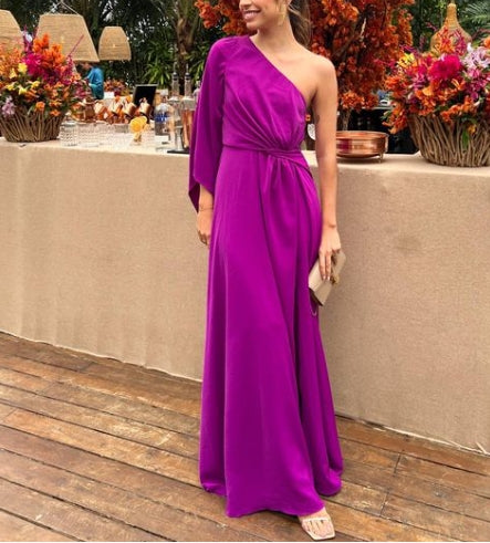 A-line One-Shoulder Long Prom Dress