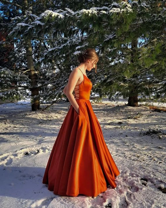 Satin Prom Dress Ballgown With Pockets