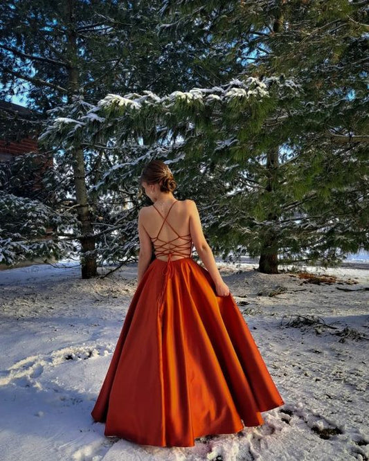 Satin Prom Dress Ballgown With Pockets
