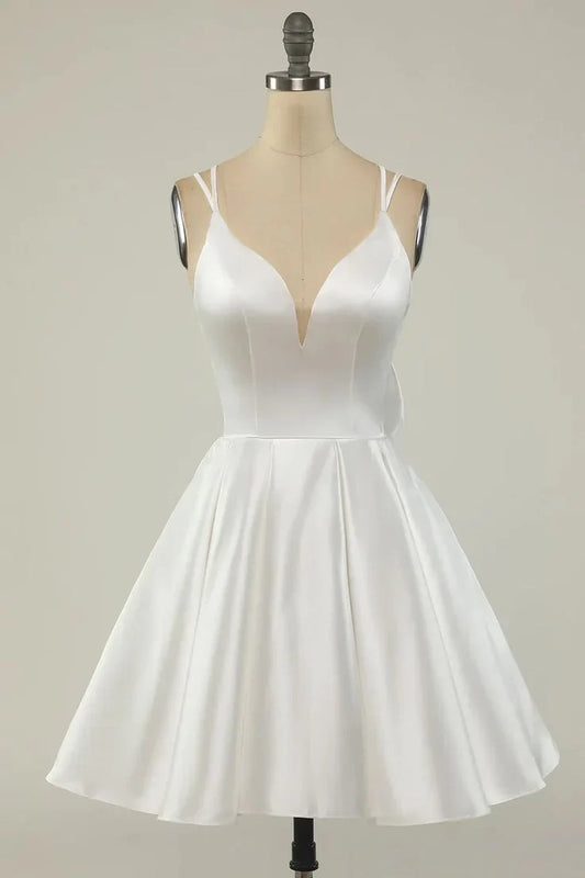 Double Straps Satin Short Homecoming Prom Dress