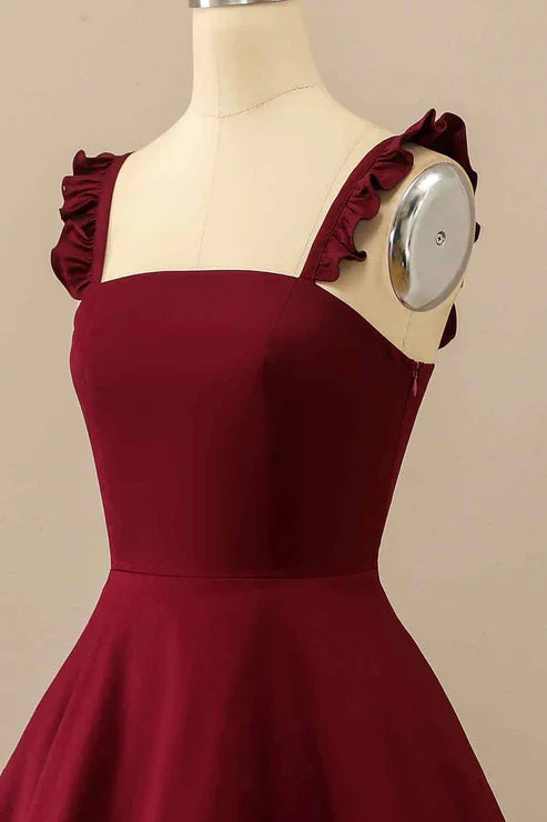 A-line Ruffle Straps Satin Mini Homecoming Dress