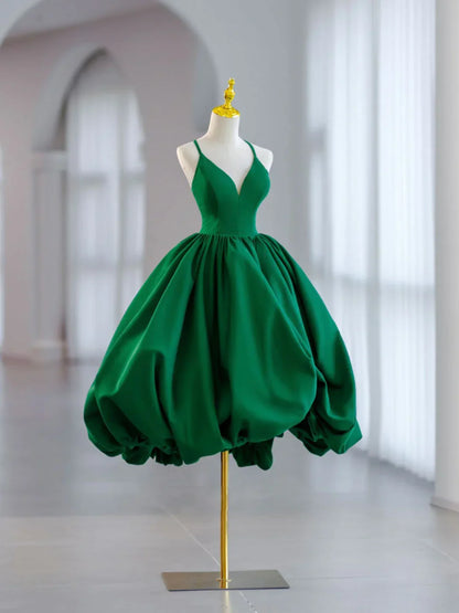 A-line Spaghetti Straps Satin Short Prom Homecoming Dress ﻿