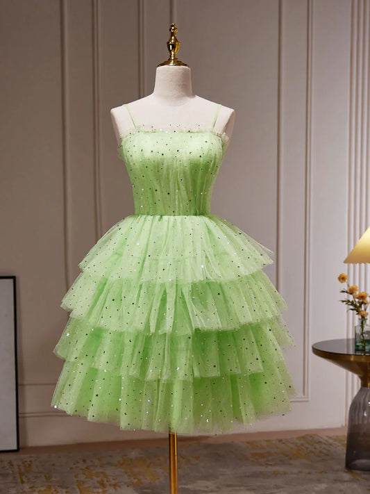 A-line Tulle Spaghetti Straps Short Prom Dress