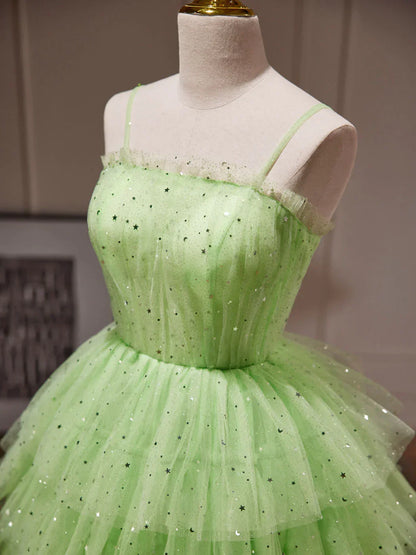 A-line Tulle Spaghetti Straps Short Prom Dress
