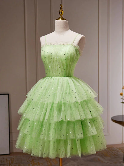 A-line Tulle Spaghetti Straps Short Prom Dress