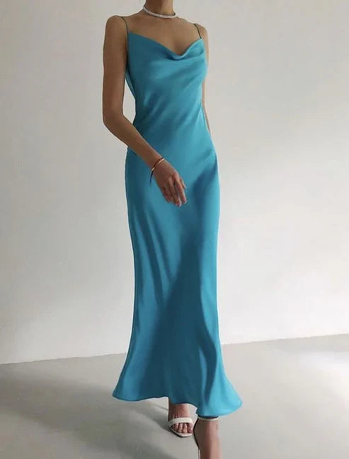 Simple Satin Spaghetti Straps Prom Dresses