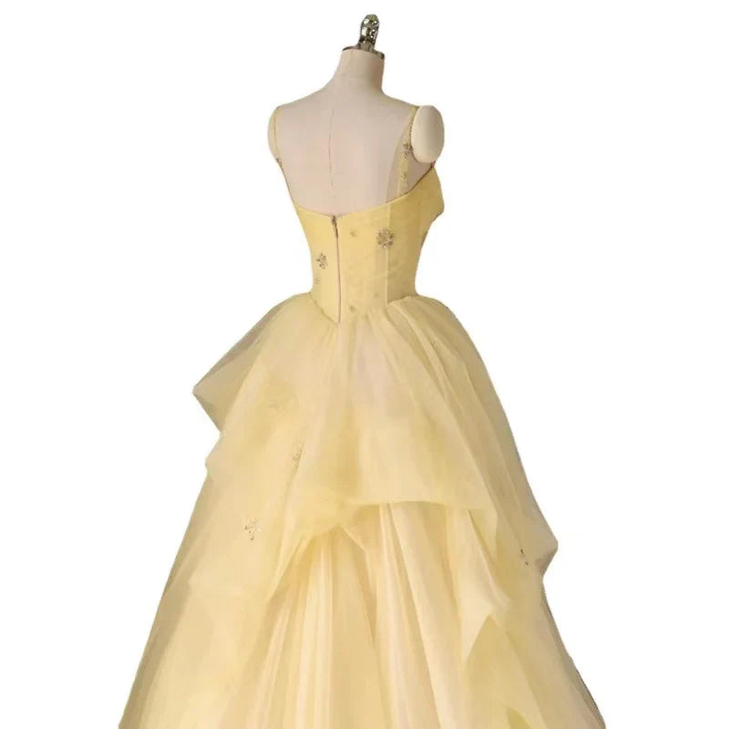 A-line Spaghetti Straps Multi Layer Simple Senior Party Dress