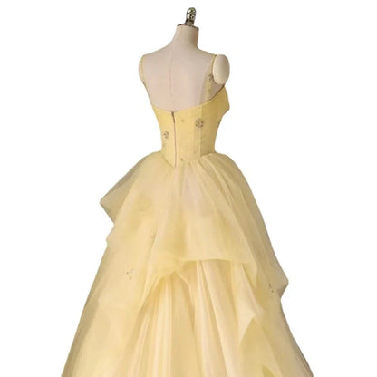 A-line Spaghetti Straps Multi Layer Simple Senior Party Dress