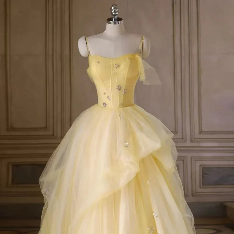 A-line Spaghetti Straps Multi Layer Simple Senior Party Dress