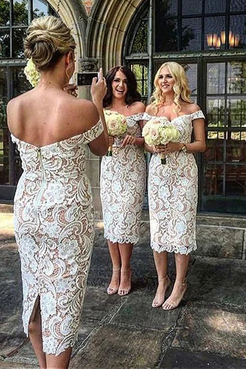 Sheath Off the Shoulder Lace Prom Bridesmaid Dress