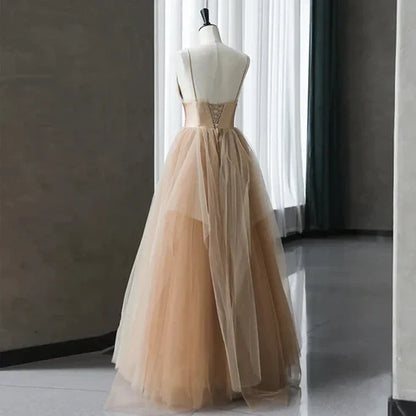 Tulle Gradient Spaghetti Straps Backless Prom Dress
