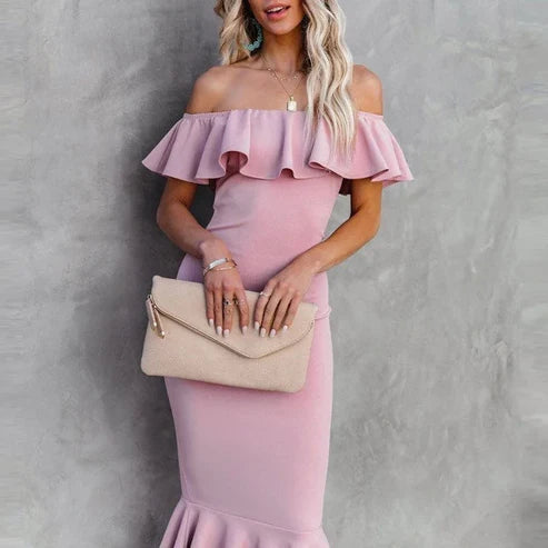 One-shoulder Sexy Ruffle Elegant Simple Prom Dress