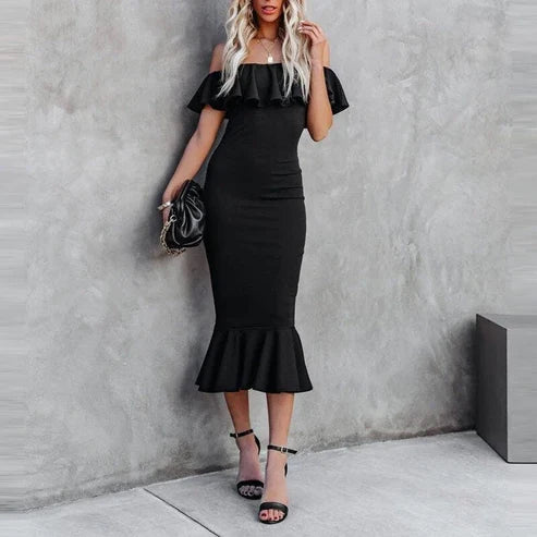 One-shoulder Sexy Ruffle Elegant Simple Prom Dress