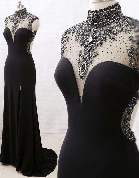 Mermaid High Neck Beaded Prom Dress With Slit