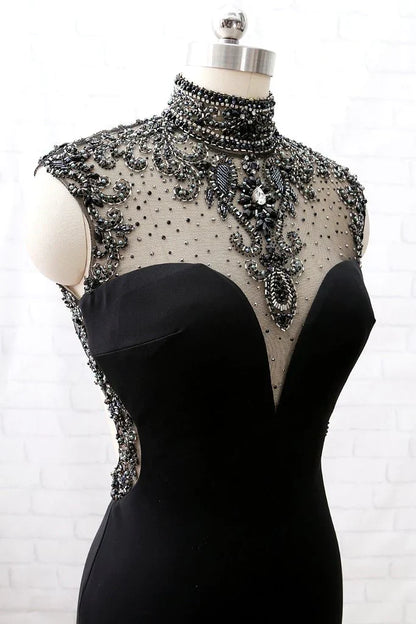 Mermaid High Neck Beaded Prom Dress With Slit