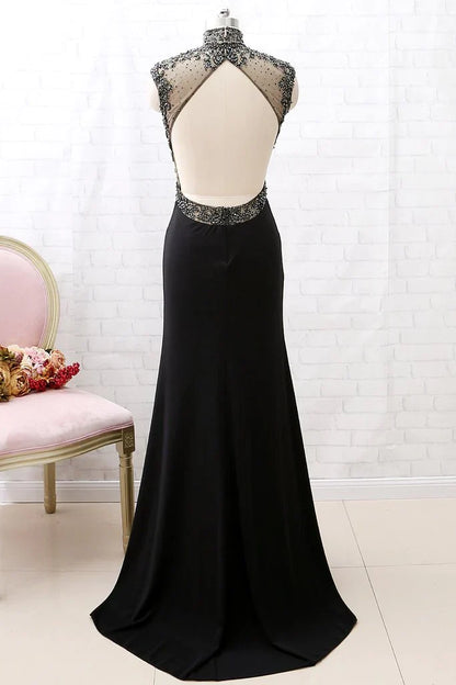 Mermaid High Neck Beaded Prom Dress With Slit