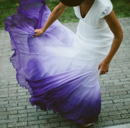 Off Sleeves Backless A-line V neck Gradient Prom Dress