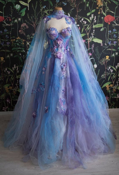A-line Sleeveless Strapless Chiffon Prom Dress With Cloak