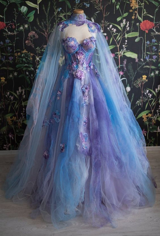 A-line Sleeveless Strapless Chiffon Prom Dress With Cloak