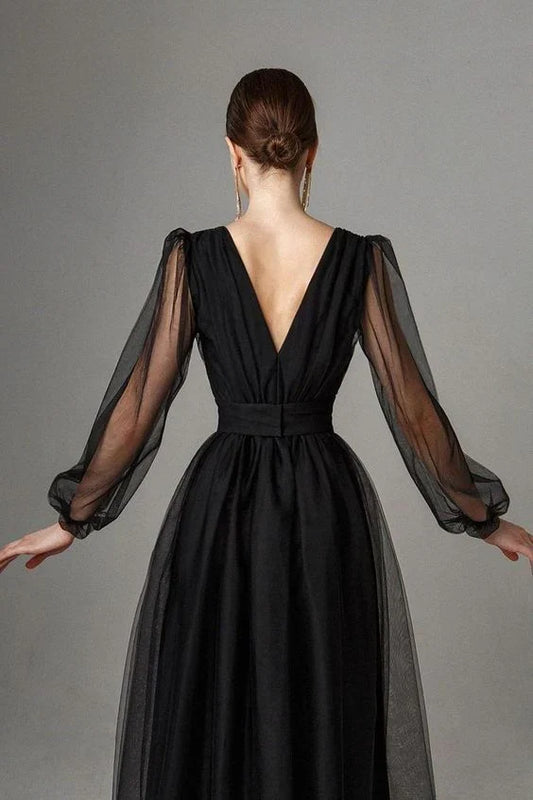 A-line Elegant Long Sleeves Prom Dress