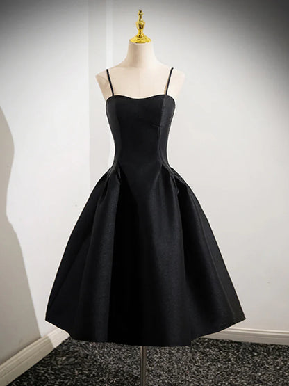 Simple Spaghetti Straps A-line Satin Short Prom Dress