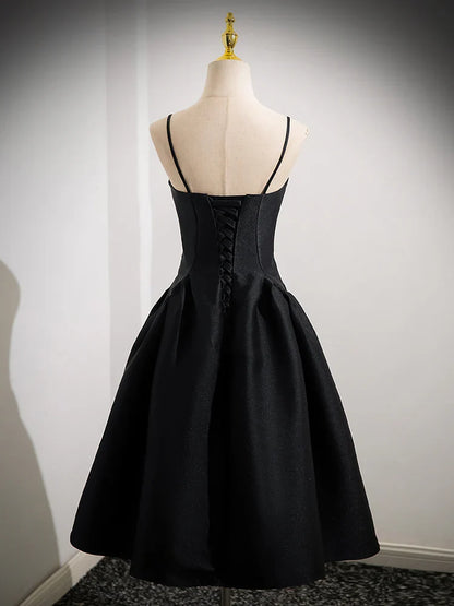 Simple Spaghetti Straps A-line Satin Short Prom Dress