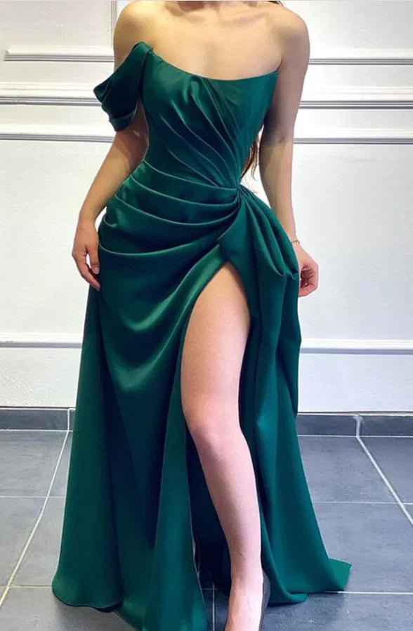 One-Shoulder Strapless Prom Dress With Slit