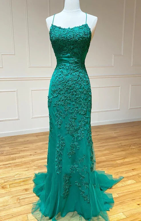 Open Back Mermaid Lace Prom Dresses