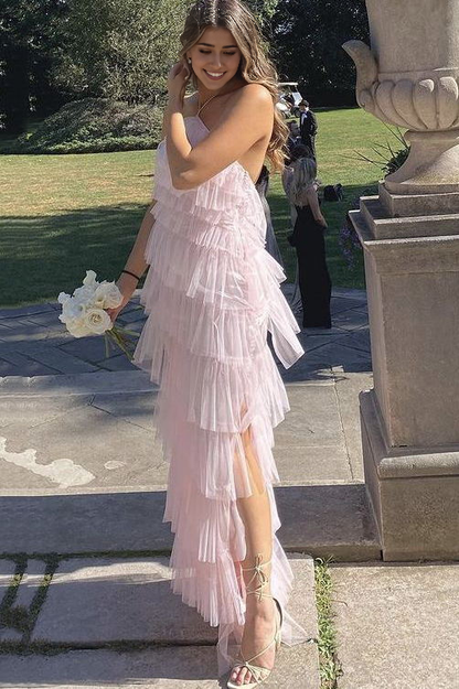 Hanging Neck With Multiple Layers Of Slit Prom Dress