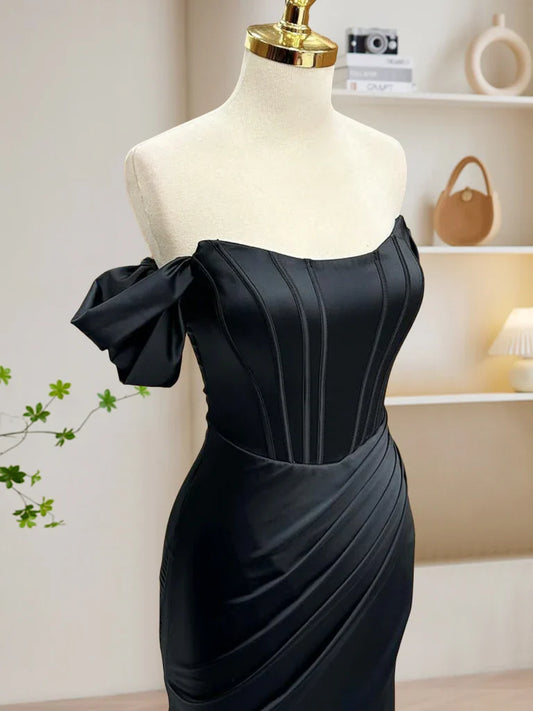 A-line Off Shoulder Satin Mermaid Prom Dress