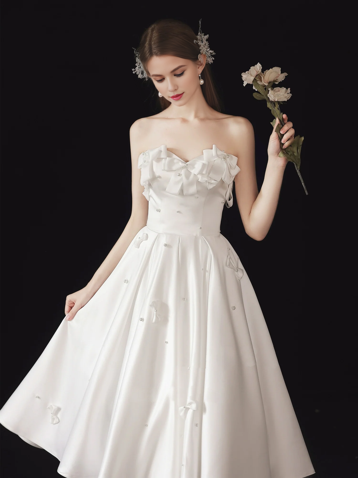 A-line Off-the-Shoulder Sweetheart Neck Satin Prom Dress