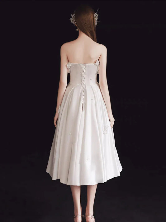 A-line Off-the-Shoulder Sweetheart Neck Satin Prom Dress