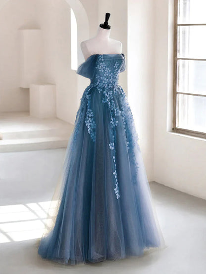 A-line Off Shoulder Tulle Prom Dress With Applique