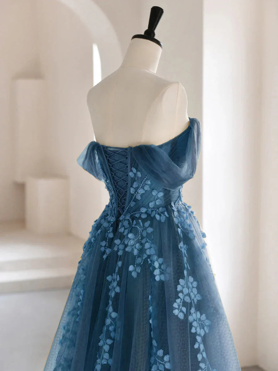 A-line Off Shoulder Tulle Prom Dress With Applique