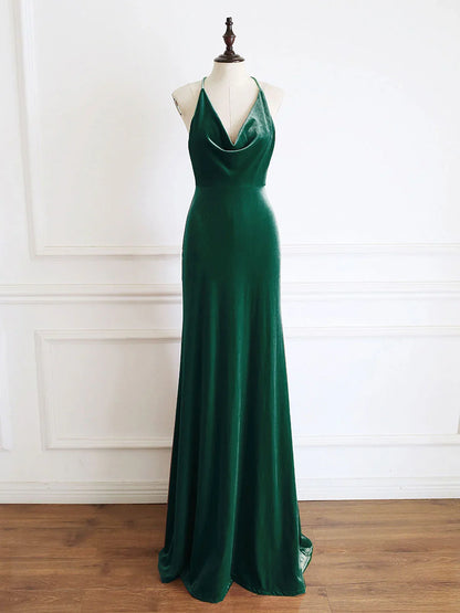 Halter Off-the-Shoulder Mermaid Velvet Prom Dress