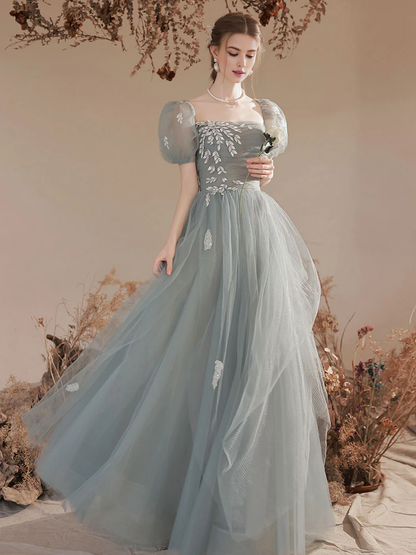 A-line Off-the-Shoulder Square Neckline Prom Dress ﻿