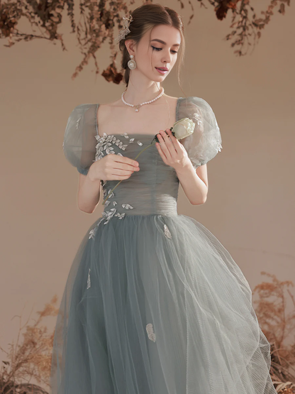 A-line Off-the-Shoulder Square Neckline Prom Dress ﻿