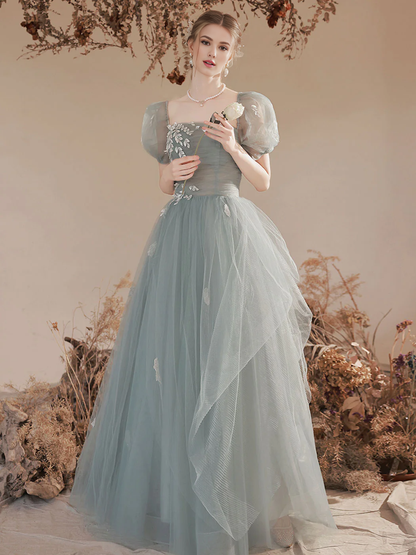 A-line Off-the-Shoulder Square Neckline Prom Dress ﻿