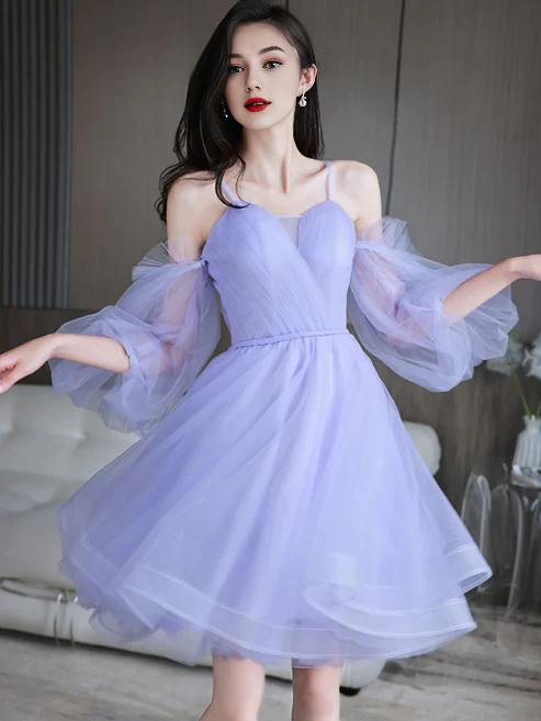 Sweetheart Neck Spaghetti Straps Tulle Short Prom Dress